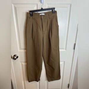 Oak and Fort Twill Pleated Barrel leg Olive Brown Pants
